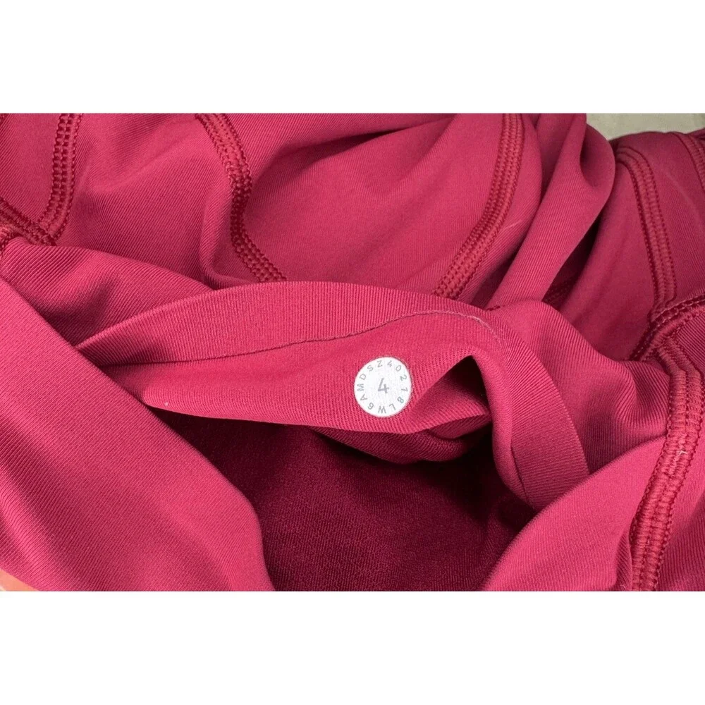 Lululemon Time To Sweat Crops Ruby Red Reflective Cuffs Logo Pockets Size 4
